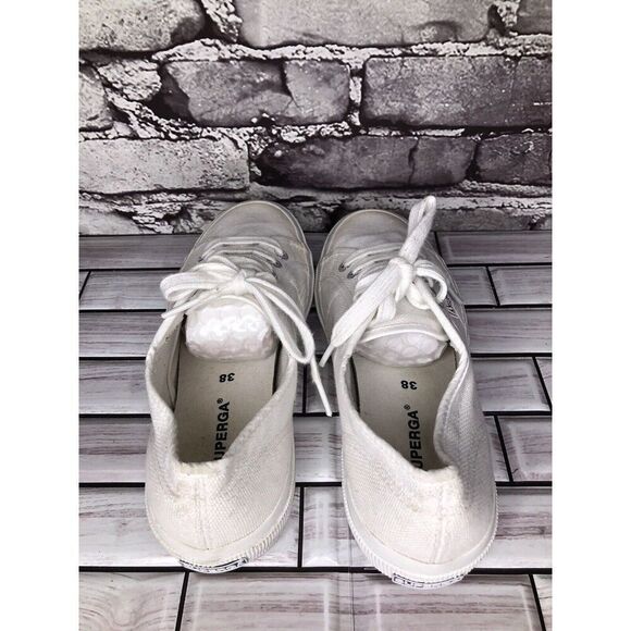 Superga White Canvas Fabric Lace Up Causal Sneakers Shoes Women sz 38EU/7.5M US - Picture 7 of 16